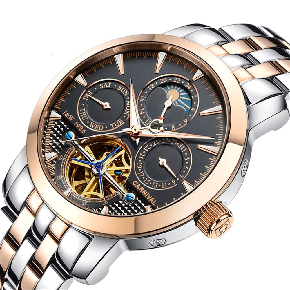 Tourbillon Movement Watch - KARNAWAŁ Top marka luksusowe stalowe zegarki