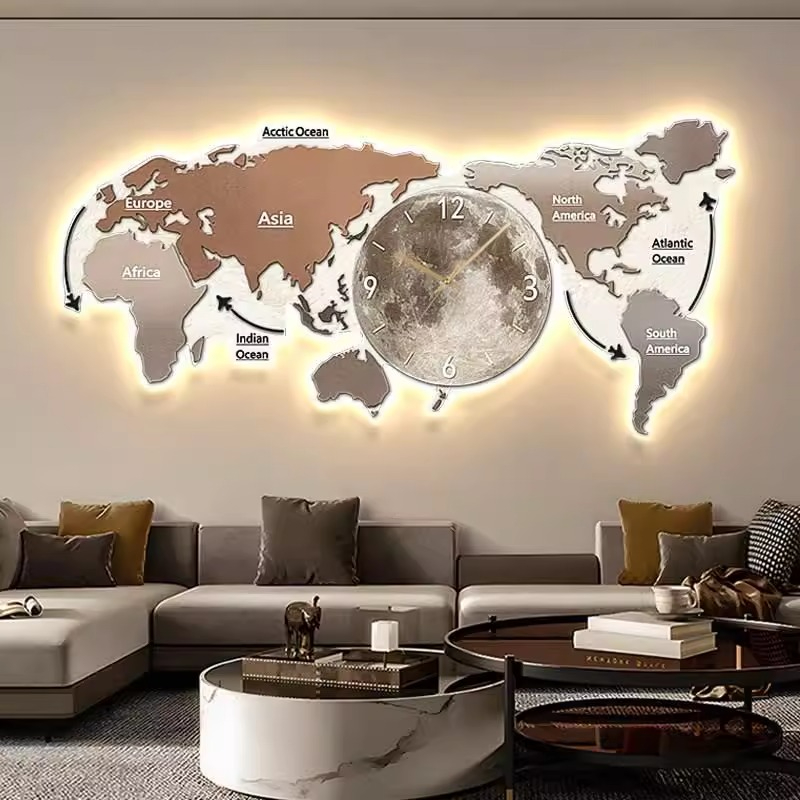 Luxury Watch House - Mapa Świata Świecący Zegar Ścienny do