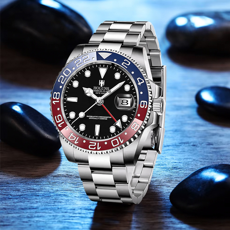 Luxury Watch Omega - 1 szt. Męski srebrno-czarny zegarek mechaniczny