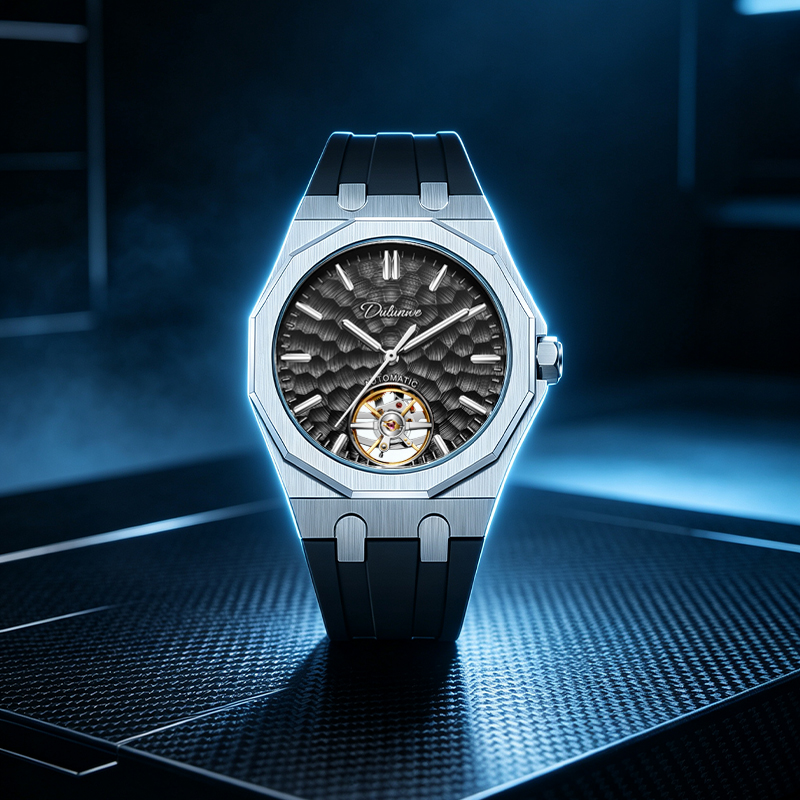 Tourbillon Movement Watch - Męski zegarek automatyczny z tourbillonem, ośmiokątny,