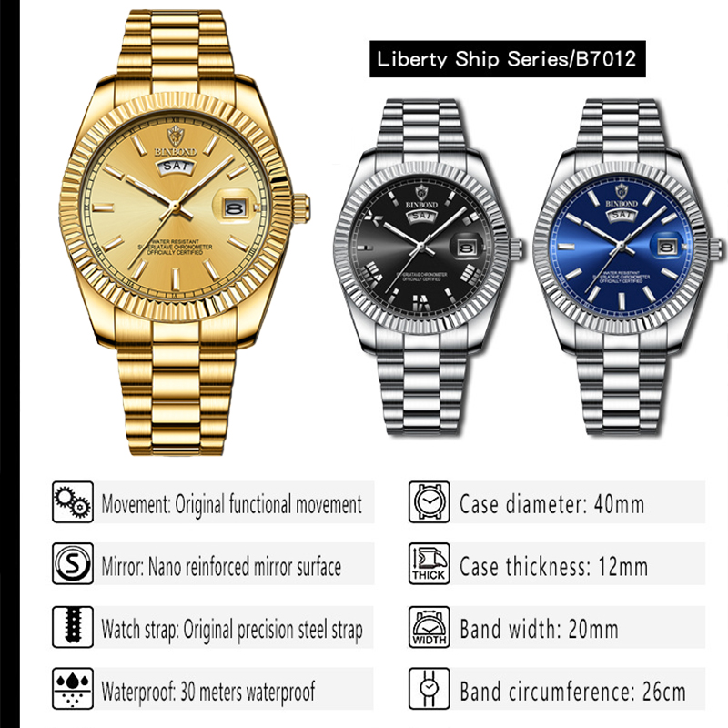 BINBOND B7012 moda męska bizne – Luxury Watch Omega recenzja i cena